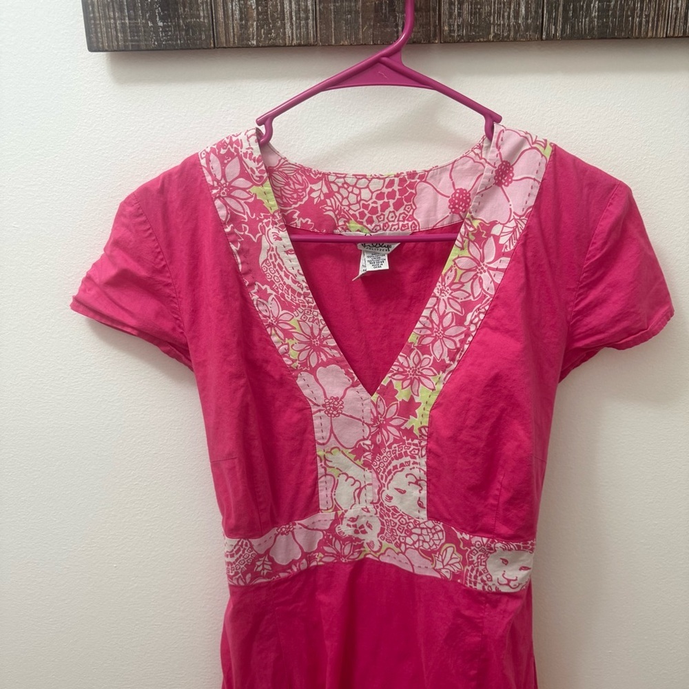 Lilly Pulitzer white label medium vintage Pink Floral Trim V-Neck Dress - Picture 6 of 16
